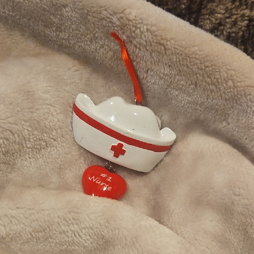 Nurse Hat Ornament with Heart Charm